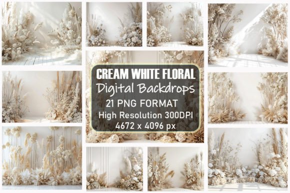 Download Cream White Floral Digital Backdrops - Backdrop Collection